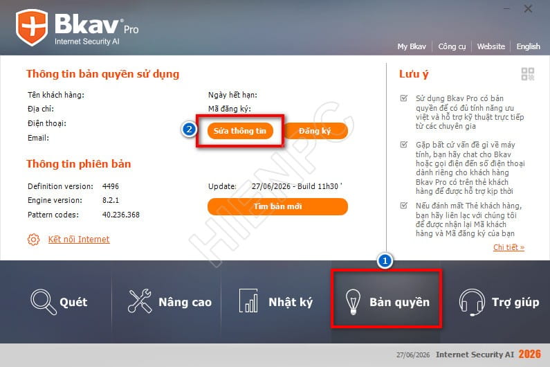 Hướng Dẫn Kích Hoạt Bản Quyền Bkav Pro Chính Hãng